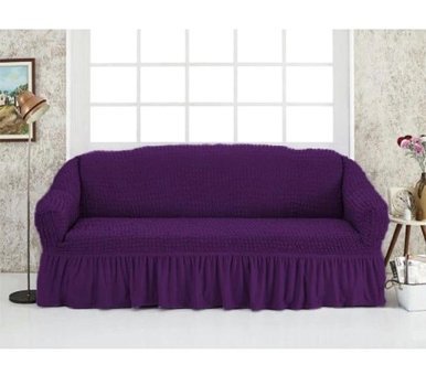 Özmakan Pamuklu - Polyester Bürümcük Jakarlı Süngersiz Düz Giydirmeli Mor Üçlü Koltuk Örtüsü 180x230 cm