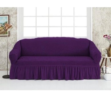 Özmakan Pamuklu - Polyester Bürümcük Jakarlı Süngersiz Düz Giydirmeli Mor Üçlü Koltuk Örtüsü 180x230 cm