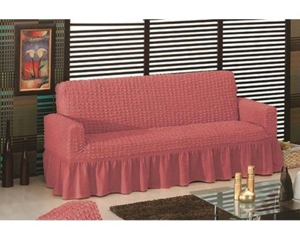 Mandaş Polyester Bürümcük Fırfırlı Süngersiz Geometrik Desenli Beyaz Tekli Koltuk Örtüsü