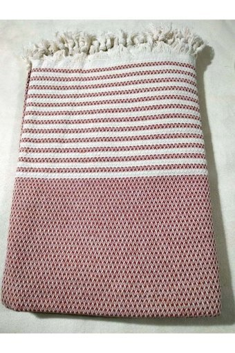 Mandaş Pamuklu Püsküllü Süngersiz Çizgili Kiremit Tekli Koltuk Örtüsü 180x304 cm