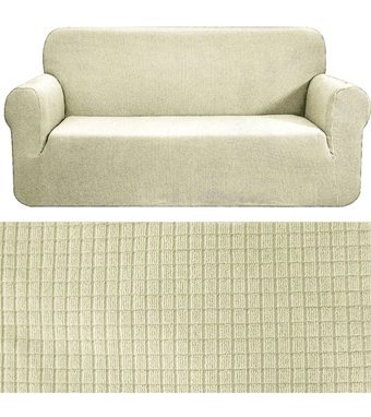 Ak Lale Polyester Likralı Fırfırlı Süngersiz Kareli Giydirmeli Lastikli Bej Tekli Koltuk Örtüsü 190x220 cm