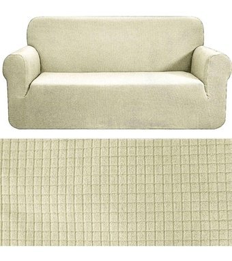 Ak Lale Polyester Likralı Fırfırlı Süngersiz Kareli Giydirmeli Lastikli Bej Tekli Koltuk Örtüsü 190x220 cm