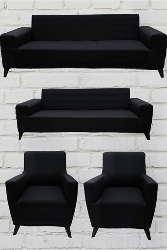 Şahane Ev Mikro Polyester Likralı Jakarlı Süngersiz Düz Giydirmeli Lastikli Siyah Üçlü Koltuk Örtüsü 28x32 cm