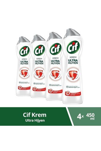 Cif Krem Ultra Hijyen Çamaşır Suyu Katkılı Yüzey Temizleyici 4x450 ml