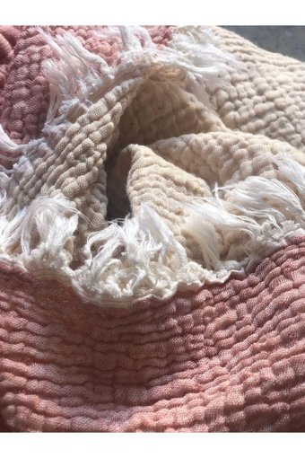 Evoli Skin Throw Pamuklu Örgü Püsküllü Süngersiz Armürlü Pembe Üçlü Koltuk Örtüsü 125x190 cm