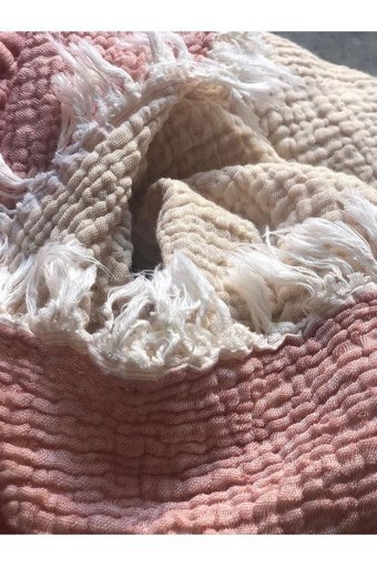 Evoli Skin Throw Pamuklu Örgü Püsküllü Süngersiz Armürlü Pembe Üçlü Koltuk Örtüsü 125x190 cm