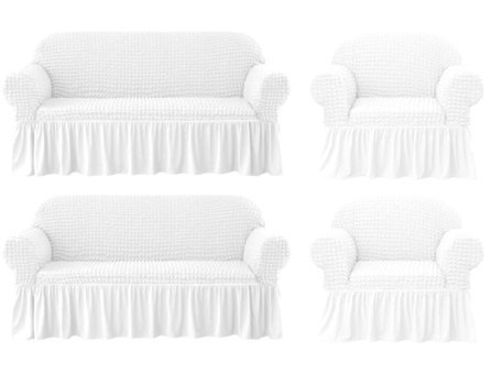Elgeyar Pamuklu - Polyester Bürümcük Jakarlı Süngersiz Armürlü Giydirmeli Beyaz Sekizli Koltuk Örtüsü 183x230 cm