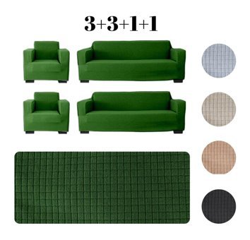 Etles Home Polyester Likralı Jakarlı Süngersiz Armürlü Giydirmeli Yeşil Sekizli Koltuk Örtüsü 180x230 cm