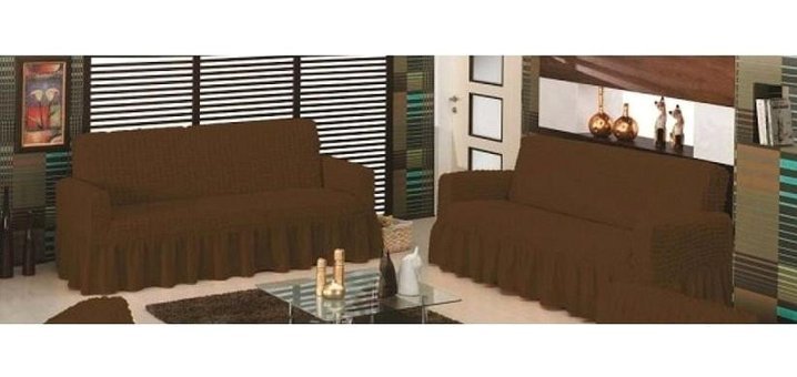 Evory Pamuklu - Polyester Bürümcük Jakarlı Süngersiz Armürlü Giydirmeli Kahverengi Altılı Koltuk Örtüsü