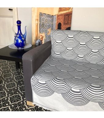 Dost Serena Pamuklu Kanvas Saçaklı Süngersiz Armürlü Siyah Üçlü Koltuk Örtüsü 170x200 cm