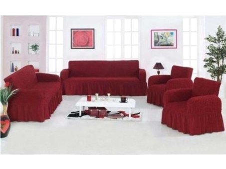 Kaspi Pamuklu - Polyester Bürümcük Fırfırlı Süngersiz Kareli Giydirmeli Turuncu Sekizli Koltuk Örtüsü 80x105 cm