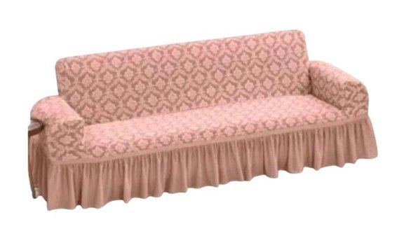 Uytm Likralı Drapeli Süngerli Çiçek Desenli Giydirmeli Pembe Tekli Koltuk Örtüsü 180x230 cm