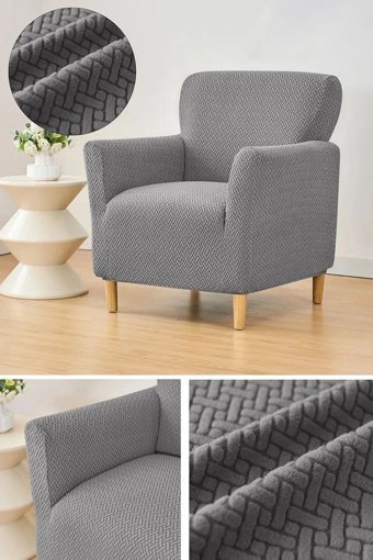 Pimobile Pamuklu - Polyester Likralı Jakarlı Süngersiz Petek Desenli Giydirmeli Gri Tekli Koltuk Örtüsü 60x80 cm