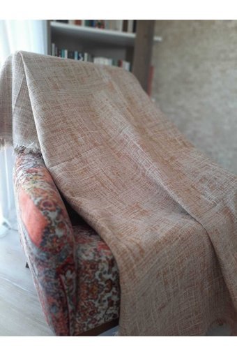 Deebly Pamuklu Kanvas Jakarlı Süngersiz Armürlü Bej Tekli Koltuk Örtüsü 170x220 cm
