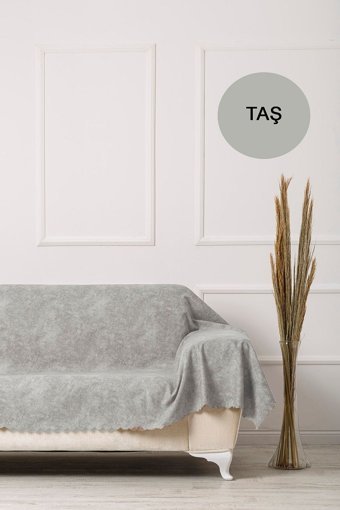 Velerde Home Vessel Pamuklu - Polyester Polar Süngersiz Geometrik Desenli Gri Tekli Koltuk Örtüsü 180x300 cm