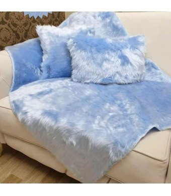 Paris Life Pamuklu Polar Peluş Süngersiz Mavi Üçlü Koltuk Örtüsü 150x150 cm