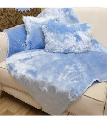 Paris Life Pamuklu Polar Peluş Süngersiz Mavi Üçlü Koltuk Örtüsü 150x150 cm