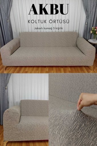 Akbu Polyester Süngersiz Çizgili Giydirmeli Lastikli Kahverengi Tekli Koltuk Örtüsü 180x230 cm