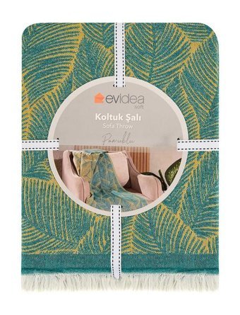 Evidea Pamuklu - Polyester Kanvas Saçaklı Süngersiz Mavi Tekli Koltuk Örtüsü 130x170 cm
