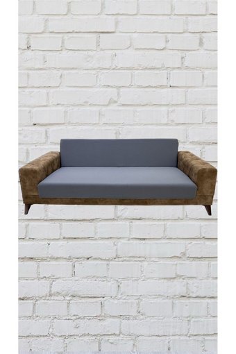 Şahane Ev Mikro Polyester Likralı Jakarlı Süngersiz Düz Giydirmeli Lastikli Gri Üçlü Koltuk Örtüsü 78x55 cm