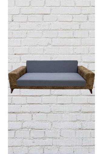 Şahane Ev Mikro Polyester Likralı Jakarlı Süngersiz Düz Giydirmeli Lastikli Gri Üçlü Koltuk Örtüsü 78x55 cm