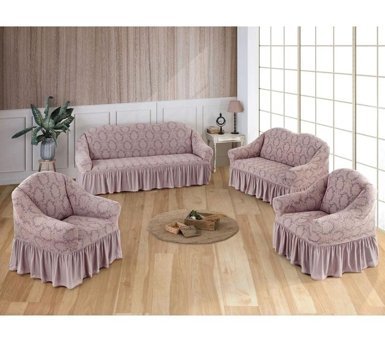 Bright Home Pamuklu - Polyester Likralı Jakarlı Süngersiz Giydirmeli Lastikli Pembe Yedili Koltuk Örtüsü 180x230 cm