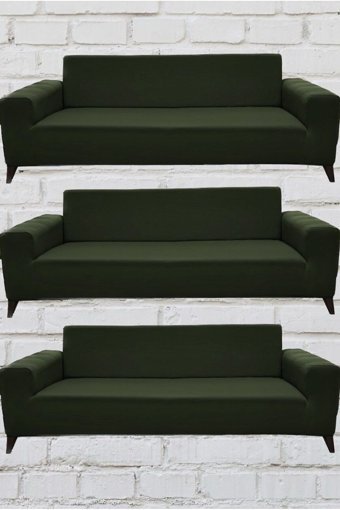 Şahane Ev Mikro Polyester Likralı Jakarlı Süngersiz Düz Giydirmeli Lastikli Haki Üçlü Koltuk Örtüsü 55x13 cm