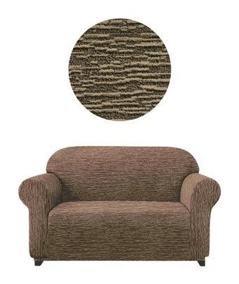 Eldost Ticaret Polyester Likralı Jakarlı Süngersiz Armürlü Giydirmeli Kahverengi İkili Koltuk Örtüsü 120x175 cm