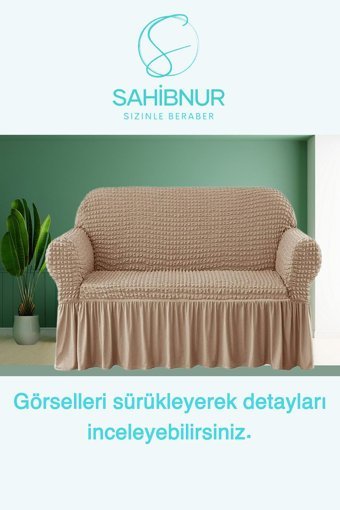 Sahibnur Pamuklu - Polyester Bürümcük Jakarlı Süngersiz Geometrik Desenli Giydirmeli Kahverengi Tekli Koltuk Örtüsü 140x180 cm