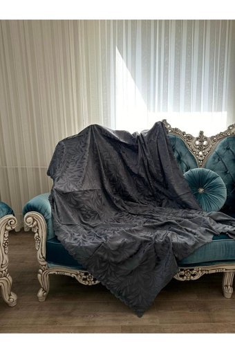 Muteks Tay Tüyü Süngersiz Çiçek Desenli Antrasit Tekli Koltuk Örtüsü 175x210 cm