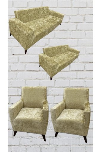 Şahane Ev Kadife Likralı Jakarlı Süngersiz Çizgili Giydirmeli Altın Üçlü Koltuk Örtüsü 155x220 cm