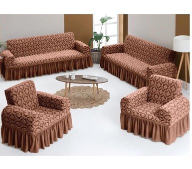 Uytm Pamuklu - Polyester Bürümcük-Likralı Drapeli Süngerli Çiçek Desenli Giydirmeli Kahverengi Dörtlü Koltuk Örtüsü 80x120 cm