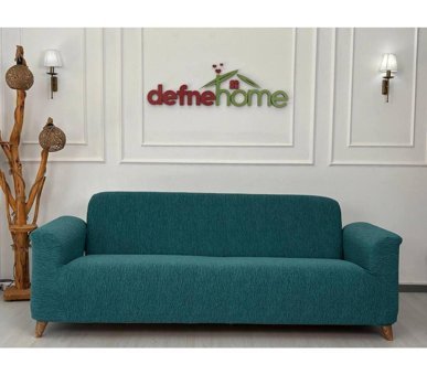Defne Home Pamuklu - Polyester Likralı Jakarlı Süngersiz Armürlü Giydirmeli Turkuaz Sekizli Koltuk Örtüsü 220x180 cm