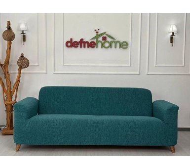 Defne Home Pamuklu - Polyester Likralı Jakarlı Süngersiz Armürlü Giydirmeli Turkuaz Sekizli Koltuk Örtüsü 220x180 cm