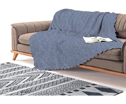 Real Homes Pamuklu - Polyester Tay Tüyü Jakarlı Süngersiz Puantiyeli Lacivert Üçlü Koltuk Örtüsü 170x210 cm
