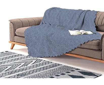 Real Homes Pamuklu - Polyester Tay Tüyü Jakarlı Süngersiz Puantiyeli Lacivert Üçlü Koltuk Örtüsü 170x210 cm