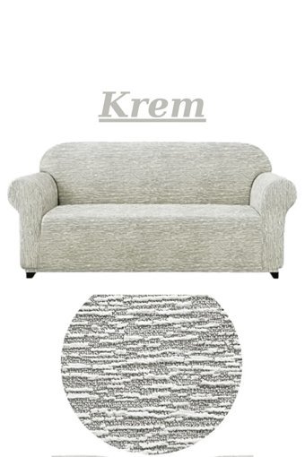 Uytm Likralı Jakarlı Süngerli Çizgili Giydirmeli Bej Tekli Koltuk Örtüsü 180x230 cm