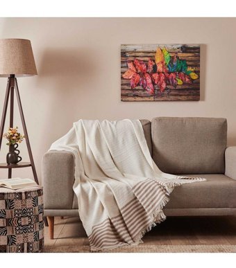 Nuvomon Pamuklu - Polyester Saçaklı Süngersiz Çizgili Siyah Tekli Koltuk Örtüsü 180x215 cm