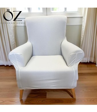 Özmakan Polyester Likralı Jakarlı Süngersiz Petek Desenli Giydirmeli Bej Tekli Koltuk Örtüsü 90x120 cm