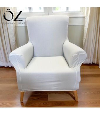 Özmakan Polyester Likralı Jakarlı Süngersiz Petek Desenli Giydirmeli Bej Tekli Koltuk Örtüsü 90x120 cm