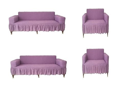 Güzelevim Polyester Bürümcük Fırfırlı Süngersiz Düz Giydirmeli Gri İkili Koltuk Örtüsü 180x230 cm