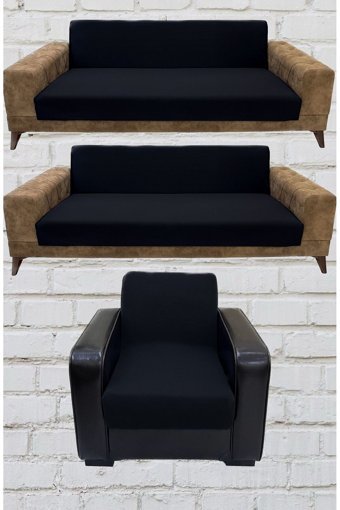 Şahane Ev Mikro Polyester Likralı Jakarlı Süngersiz Düz Giydirmeli Lastikli Siyah Üçlü Koltuk Örtüsü 75x55 cm