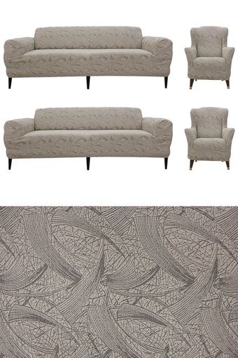 Tuchmall Polyester Likralı Jakarlı Süngerli Kamuflaj Desenli Giydirmeli Kahverengi Dörtlü Koltuk Örtüsü 180x230 cm