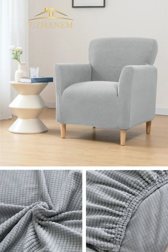 Uzhanem Pamuklu - Polyester Bürümcük-Likralı Süngerli Armürlü Giydirmeli Gri Tekli Koltuk Örtüsü 60x85 cm