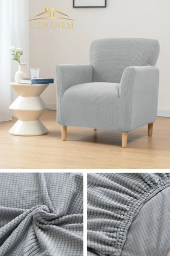 Uzhanem Pamuklu - Polyester Bürümcük-Likralı Süngerli Armürlü Giydirmeli Gri Tekli Koltuk Örtüsü 60x85 cm