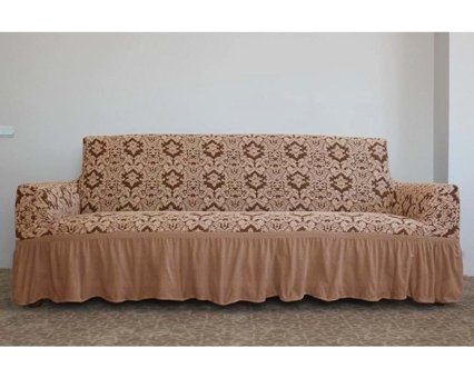 Altınkoza Pamuklu - Polyester Fırfırlı Süngersiz Damask Desenli Giydirmeli Lastikli Bej Tekli Koltuk Örtüsü 84x203 cm