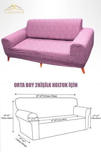 Uzhanem Likralı Jakarlı Süngerli Çizgili Giydirmeli Pembe Tekli Koltuk Örtüsü 150x180 cm