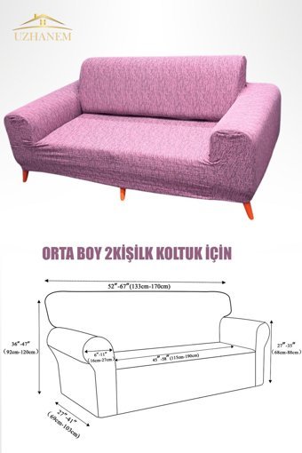 Uzhanem Likralı Jakarlı Süngerli Çizgili Giydirmeli Pembe Tekli Koltuk Örtüsü 150x180 cm