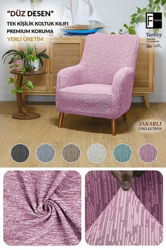 Faiend Jakarlı Süngersiz Kırçıllı Giydirmeli Gri Tekli Koltuk Örtüsü 80x120 cm