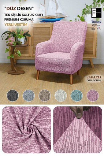Faiend Jakarlı Süngersiz Kırçıllı Giydirmeli Gri Tekli Koltuk Örtüsü 80x120 cm